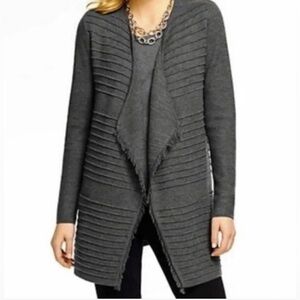 TALBOTS Fringe Long Cardigan Poncho Sweater Wool Large Grey Gray